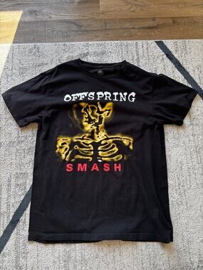 Offspring Black Tee with Yellow Skeleton and Red SMASH Lettering